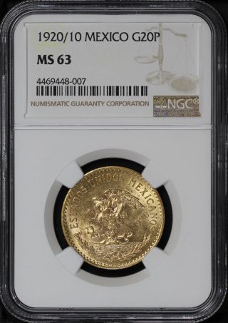 1920/10 Mexico Gold 20 Pesos Ngc Ms - 63 - 169169