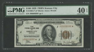 Fr1890 - J $100 1929 Frbn " Kansas City " Star Note Pmg 40 Epq Choice Xf Hw4616
