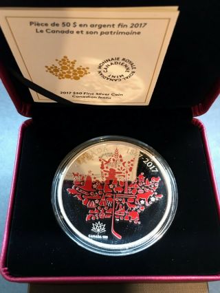 5 Oz.  Pure Silver Coloured Coin - Canadian Icons - Mintage: 1,  500.  $525 Retail