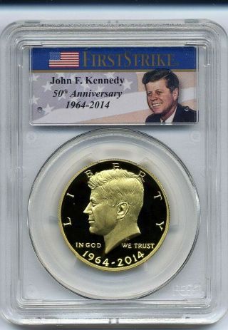 2014 - W 50th Anniversary Gold Kennedy Half Dollar Pcgs Pr69dcam Fs.  9999 Fine