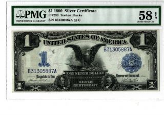 1899 $1 Silver Certificate Black Eagle Fr 233 Pmg 58 Epq Teehee/burke 19 - C041
