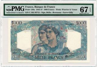 France - 1000 Francs 1945 P130a Venus Pmg Gem Unc 67 Epq