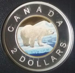 2018 $2 Toonie Proof Pure Silver Colour Coin Canada Polar Bear Classic Designrcm