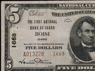 1929 $5 First National Bank Of Boise Idaho Type 2 Ch.  1668