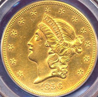 1856 - S $20 Pcgs - Ms62 Details Cleaned - Liberty Head Double Eagle,