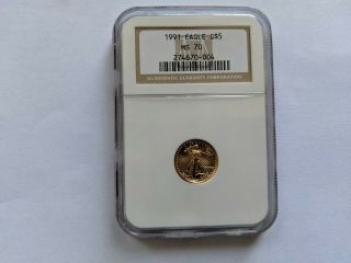 1991 $5 Gold Eagle 1/10 Oz Ngc Ms70