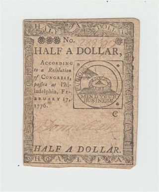 1776 Colonial Currency Pennsylvania Half Dollar $1/2 Note Usa