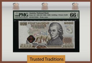 Tt Pk 153 1988 Austria National Bank 5000 / - Schilling " W.  Mozart " Pmg 66 Epq