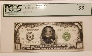 1928 Thousand Dollar Note US,  PCGS,  PPQ35 2