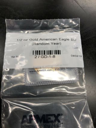 1999 1/2 Oz Gold American Eagle $25 Coin Bu