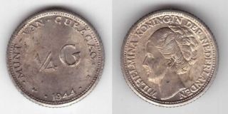 Curacao - Silver 1/4 Gulden Unc Coin 1944 Year Km 44