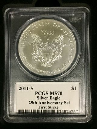 2011 Silver Eagle 25th Anniversary 5 - Coin Set - J.  Mercanti PCGS 70 1st Strike 11