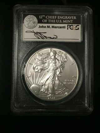 2011 Silver Eagle 25th Anniversary 5 - Coin Set - J.  Mercanti PCGS 70 1st Strike 12