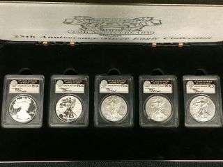 2011 Silver Eagle 25th Anniversary 5 - Coin Set - J.  Mercanti Pcgs 70 1st Strike