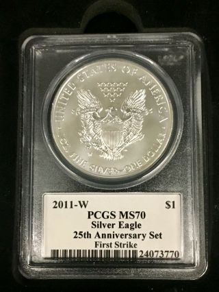 2011 Silver Eagle 25th Anniversary 5 - Coin Set - J.  Mercanti PCGS 70 1st Strike 9