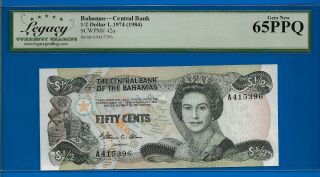 Bahamas 1/2 Dollar L.  1974 (1984) P.  42a Gem 65 Ppq