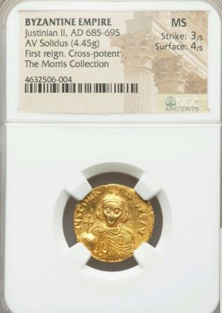 Byzantine Empire Justinian Ii First Reign Solidus Ngc Ms 3/4 Ancient Gold Coin