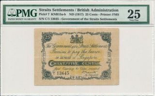 Government Of The Straits Settlements 25 Cents Nd (1917) Pmg 25