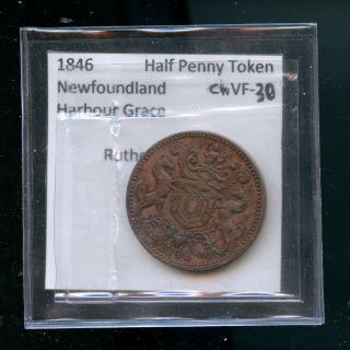 1846 Newfoundland Rutherford Token Nf1c2 Choice Vf30 Dsp188