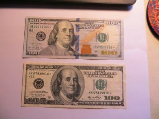 ✰star Note✰ (2) $100 Dollar Bill Collectible Star $100 Bills Two Of Them