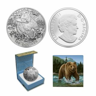 2014 Canada $100 Silver Proof - The Grizzly Bear,  Fine.  9999 Silver