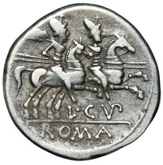 L Cupiennius Ar Denarius Helmeted Roma & Dioscuri,  Roma Frame " 147 Bc Vf