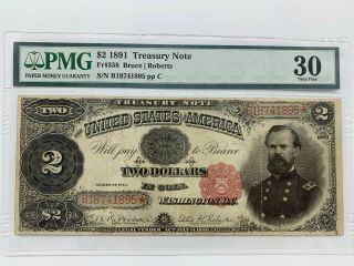 1891 $2 Dollars Treasury Note Pmg 30 Minor Rust Bruce - Roberts