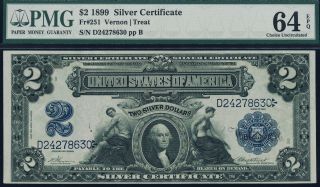 Fr.  251 1899 $2 Miniporthole Silver Certificate Pmg 64epq