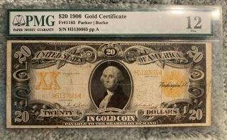 1906 $20 Gold Certificate,  Fr 1185,  Pcgs 12 Fine,  Parker / Burke