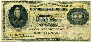 Us $10,  000 Gold Certificate Series Of 1900 Large Size Note - Well Circulated