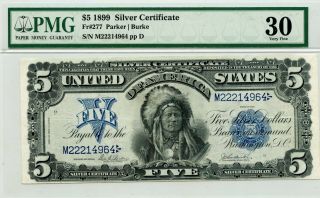 1899 $5 Silver Certificate Fr 277 - Chief Running Antelope - Pmg 30 Very Fine