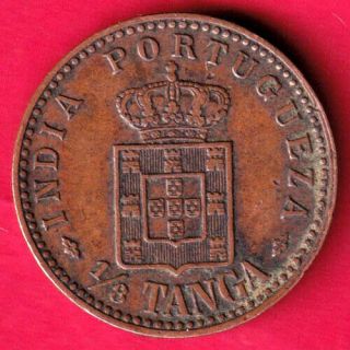 India Portugueza - Carlos I - 1/8 Tanga - Rare Coin Cj48