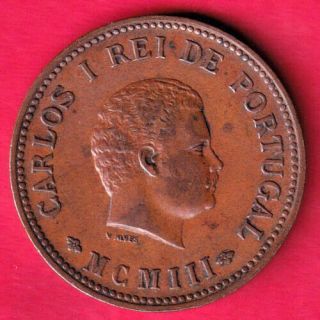 India Portugueza - Carlos I - 1/2 Tanga - Rare Coin Cj46