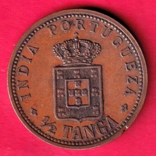 INDIA PORTUGUEZA - CARLOS I - 1/2 TANGA - RARE COIN CJ46 2