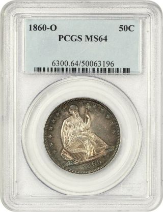 1860 - O 50c Pcgs Ms64 - Pretty,  Colorful Toning - Liberty Seated Half Dollar