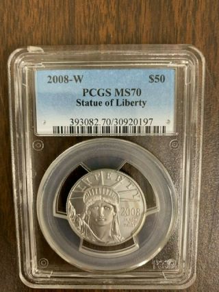 2008 - W Statue Of Liberty - Platinum 1/2 Oz $50 - Pcgs Ms 70