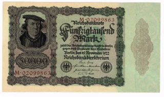 Germany 50,  000 Mark Reichsbanknote.  P - 80.  About Uncirculated.