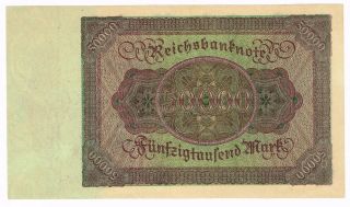 Germany 50,  000 Mark Reichsbanknote.  P - 80.  About Uncirculated. 2