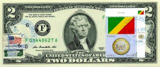 $2 Dollars 2013 Stamp Cancel Flag Of Un From Congo Lucky Money Value $99.  95