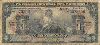 Ecuador 5 Sucres 9.  3.  1948 ? P 91c Series Fj Circulated Banknote Ml1