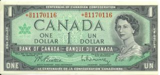 Centennial Of Canadian Confederation $1 One Dollar Replacement Note Asterisk Vf,