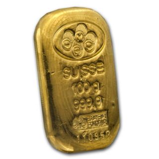100 Gram Gold Bar - Pamp Suisse (cast,  W/assay) - Sku 45792