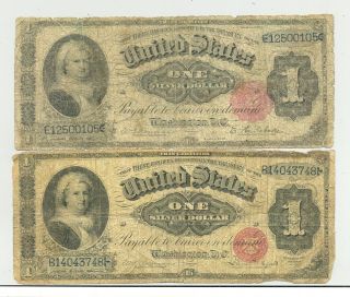 $1 Series 1886 Ornate Back And 1891 Martha Washington Silver Certificates