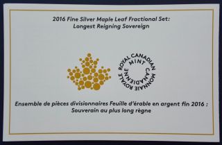 2016 Canada Maple Leaf 5 Coin Silver Fractional Set Longest Reign RCM S/H 3
