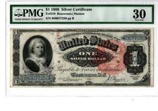 1886 $1 Silver Cert Martha Washington Fr 218 Pmg30 Rosecrans/huston 19 - C027