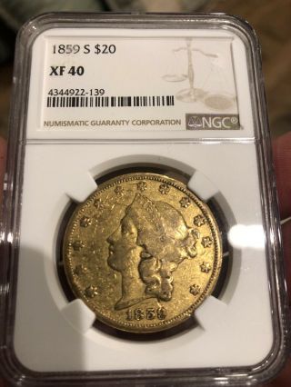 1859 - S $20 Gold Double Eagle - Ngc Xf 40 - Type One - Scarce Date