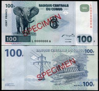 Congo 100 Francs 2000 P 92 L - A Specimen Unc