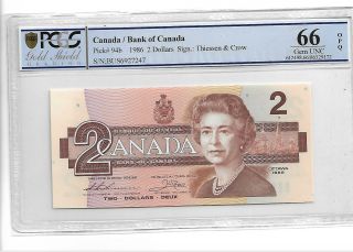 Canada/bank Of Canada Pick 94b 1986 2 Dollars Pcgs 66 Opq