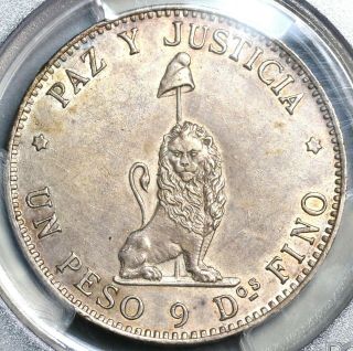 1889 Pcgs Au 55 Paraguay Peso Lion Silver Crown Coin (19083101c)