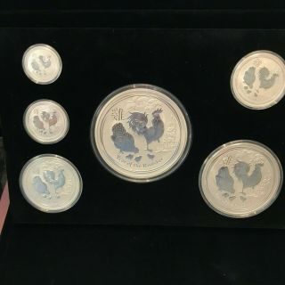 6 Coin Set 2017 Australia Sil Lunar Year Of The Rooster Kilo,  10,  5,  2,  1,  1/2